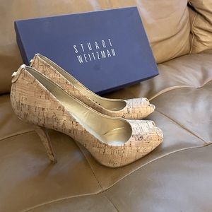 Stuart Weitzman cork peep toe heel